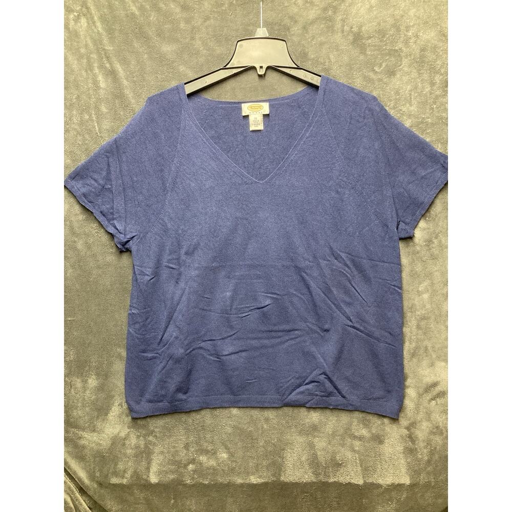 VTG 90s Talbots V-Neck Short Slv Top Woman’s 3X Navy Soft Coastal Gma Minimalist